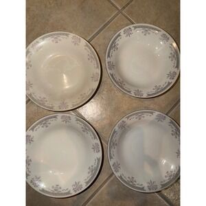 Dynasty Soup Bowls Fine China Floral Pink Rose Set of 4 Rimmed Vintage Dinner
